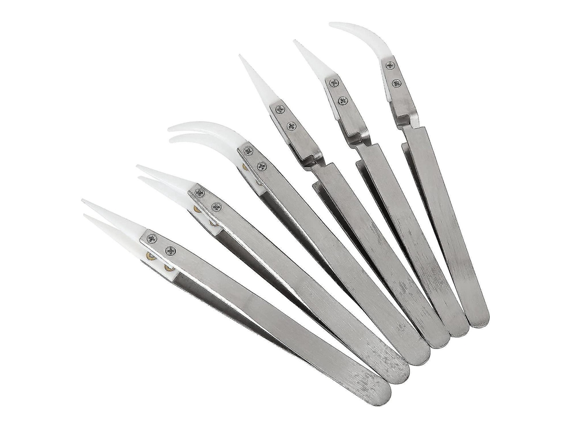 Pinça De Solda Reversa De Cerâmica, Não Condutiva, Antimagnética, Com Pontas Pontiagudas E Curvas Brilvibera (6 Peças)