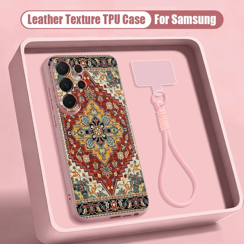 Capa Para Celular Galaxy A37 Com Estampa Floral Retrô, Em Tpu, Com Cordão (rosa).
