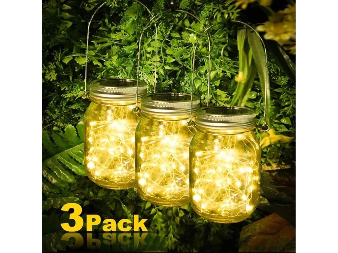 Kit com 3 Luzes solares em garrafa vidro para jardim AQUAFORGE