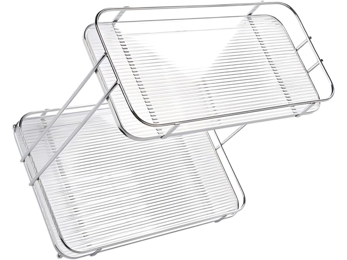 Organizador De Artigos Higiene Pessoal Vicasky Para Mesa, Banheiro, 2 Níveis, Acrílico, Ferro, Prata, Para Mesa De
