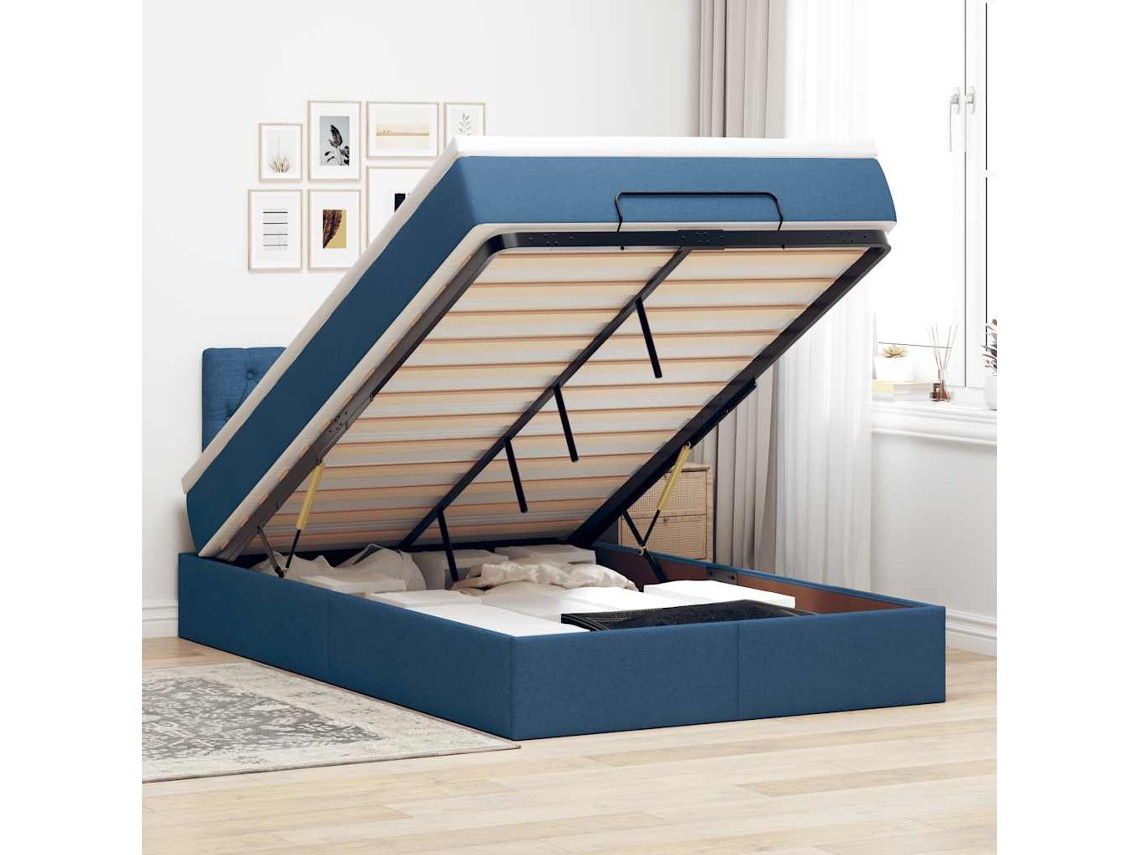 Vidaxl Estrutura De Cama Otomana Com Colchão 120x190 Cm Tecido Azul