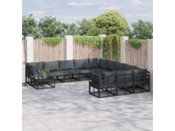 Vidaxl Conjunto De Sofá De Jardim 11 Unid. Preto Alumínio