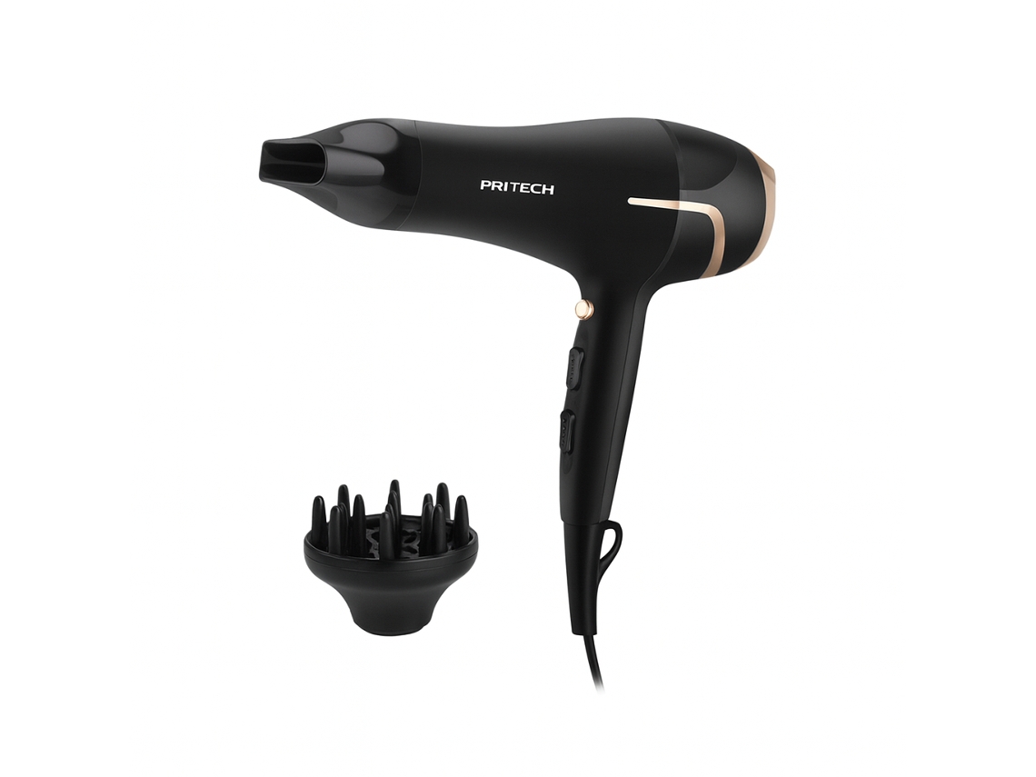 Secador De Cabelo 2200w Pritech Tc 2636 Preto Dourado