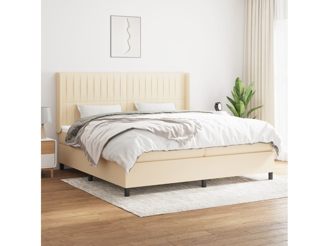 Vidaxl Cama Com Molas/colchão 200x200 Cm Tecido Cor Creme