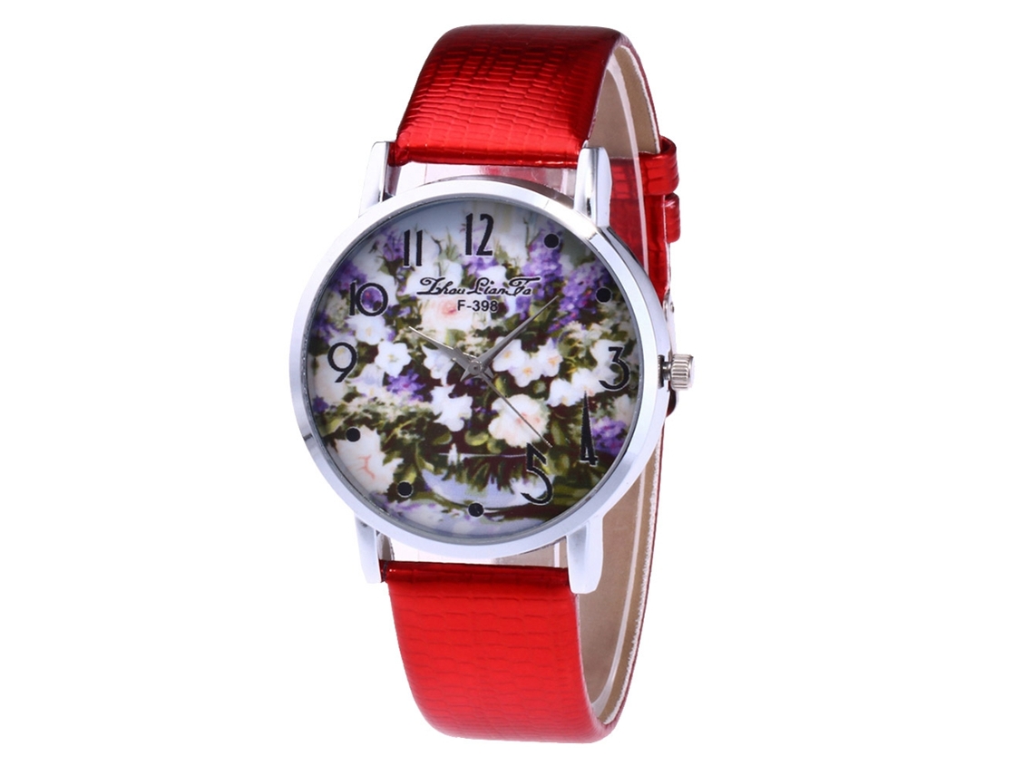 Relógio de Pulso Feminino Analógico de Quartzo com Pulseira de Pu Estilo Fashion (vermelho)