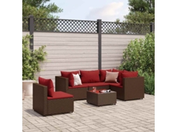 6 Pcs Conj. Lounge Jardim C/ Almofadões 6 Pcs Vime Pe Marrom Dkd Home Decor