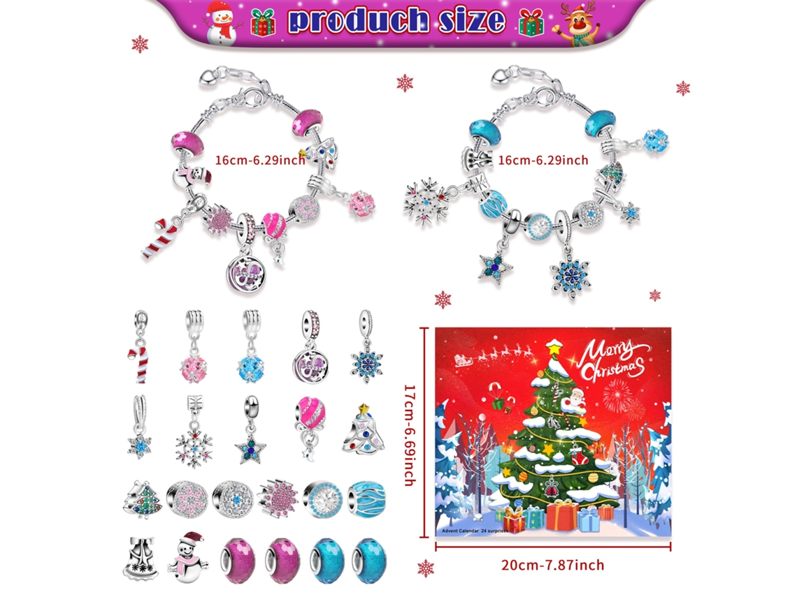 Calendário Do Advento Com Kit De Pulseiras De Natal, 24 Grades Elysve
