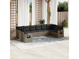 Vidaxl 10 Pcs Conjunto Sofás De Jardim C/ Almofadões Vime Pe Cinzento