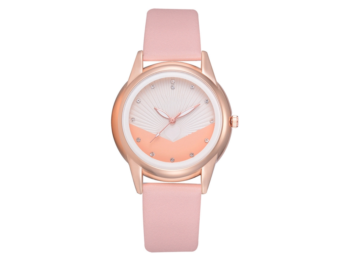 Relógio de Pulso Feminino Disu Strass Quartzo Pulseira Couro Pu Casual Rosa