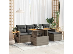 Vidaxl 6 Pcs Conjunto Sofás Jardim Com Almofadões Pe/acácia Cinzento