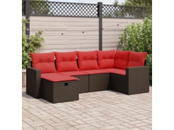 Vidaxl 6 Pcs Conjunto De Sofás Jardim C/ Almofadões Vime Pe Castanho