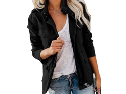 Jaqueta Casual Feminina Iowbfnys De Poliéster Com Gola Rebaixada E Fecho Zipper, Tamanho Regular, Primavera/outono Preto