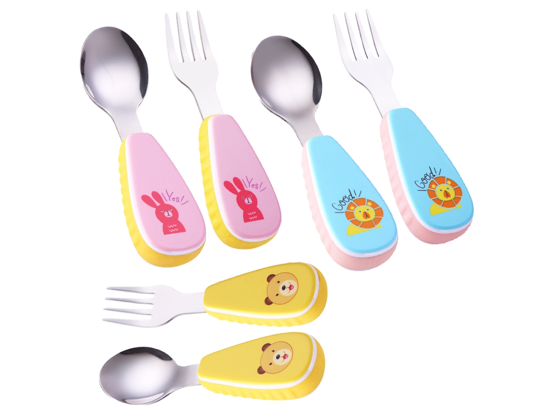 Colheres e Garfos para Bebê com Cabo de Silicone Talheres de Aço Inoxidável NEVEANCE