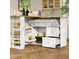 Ausziehbarer Bartisch 138-204×39×105cm, Snackregal, Teleskop, Weiß, Küchenschrank-hm