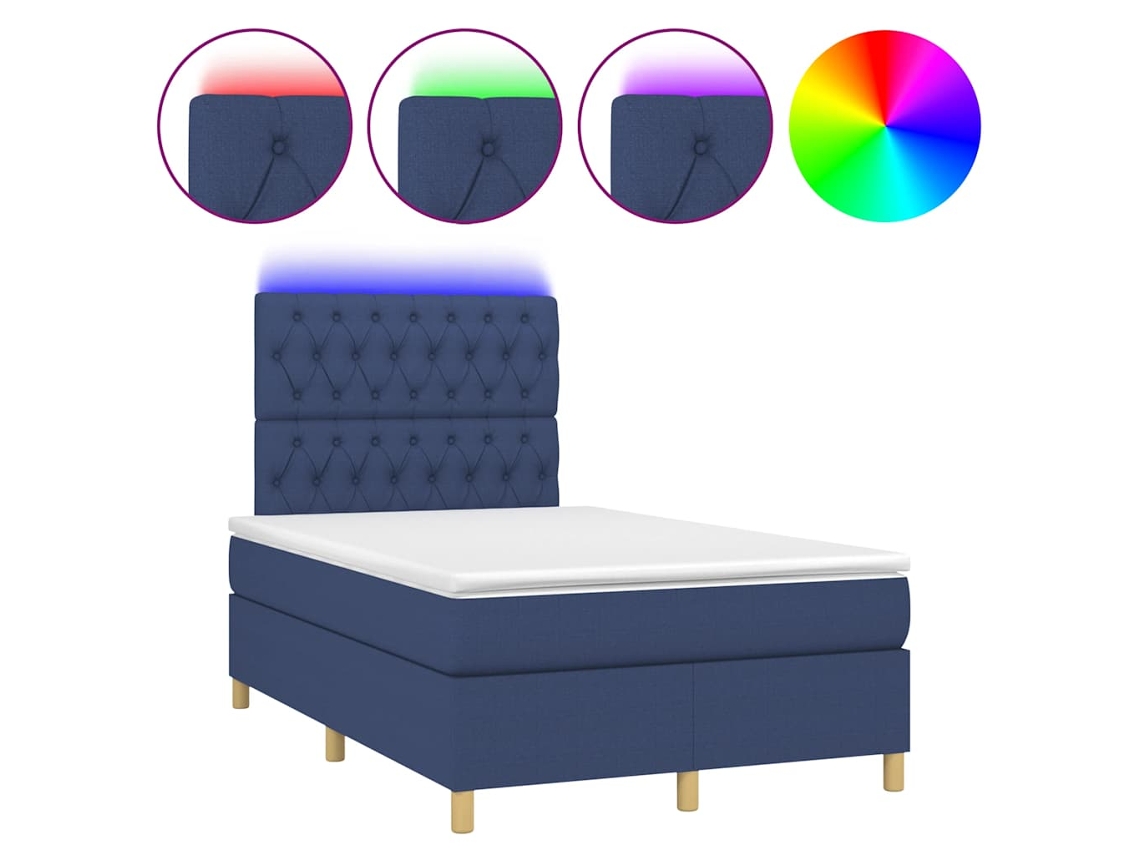 Cama Box Spring com Colchão e Led Tecido Azul 120x190 cm MAISON EXCLUSIVE