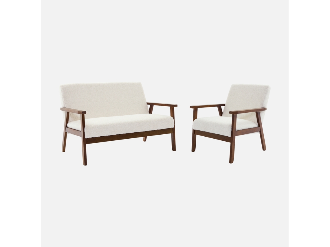 Sofá Banco De 2 Lugares + Poltrona Em Tecido Bouclé , Creme