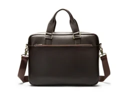 Pastas de Negócios Bolsa Sacos de Trabalho para Homens Portátil Saco Do Mensageiro Bolsa de Ombro de Couro Genuíno-Café