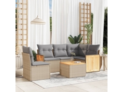 Vidaxl 6 Pcs Conjunto De Sofás P/ Jardim Com Almofadões Vime Pe Bege