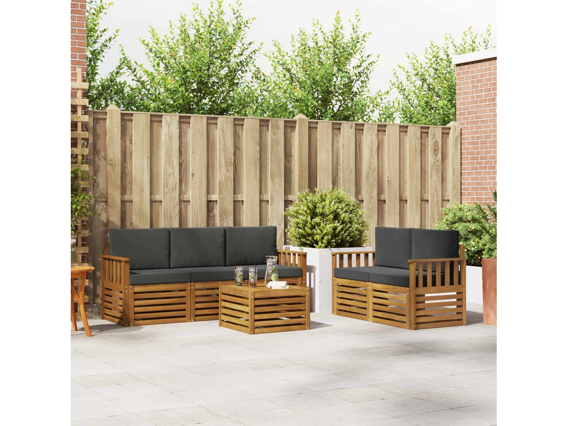 Vidaxl Conjunto De Sofás Para Exterior 6 Unid. Natural E Antracite