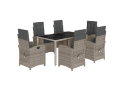 Conjunto de 7 Jantar para Jardim com Almofadões Vime Pe Cinza MAISON EXCLUSIVE