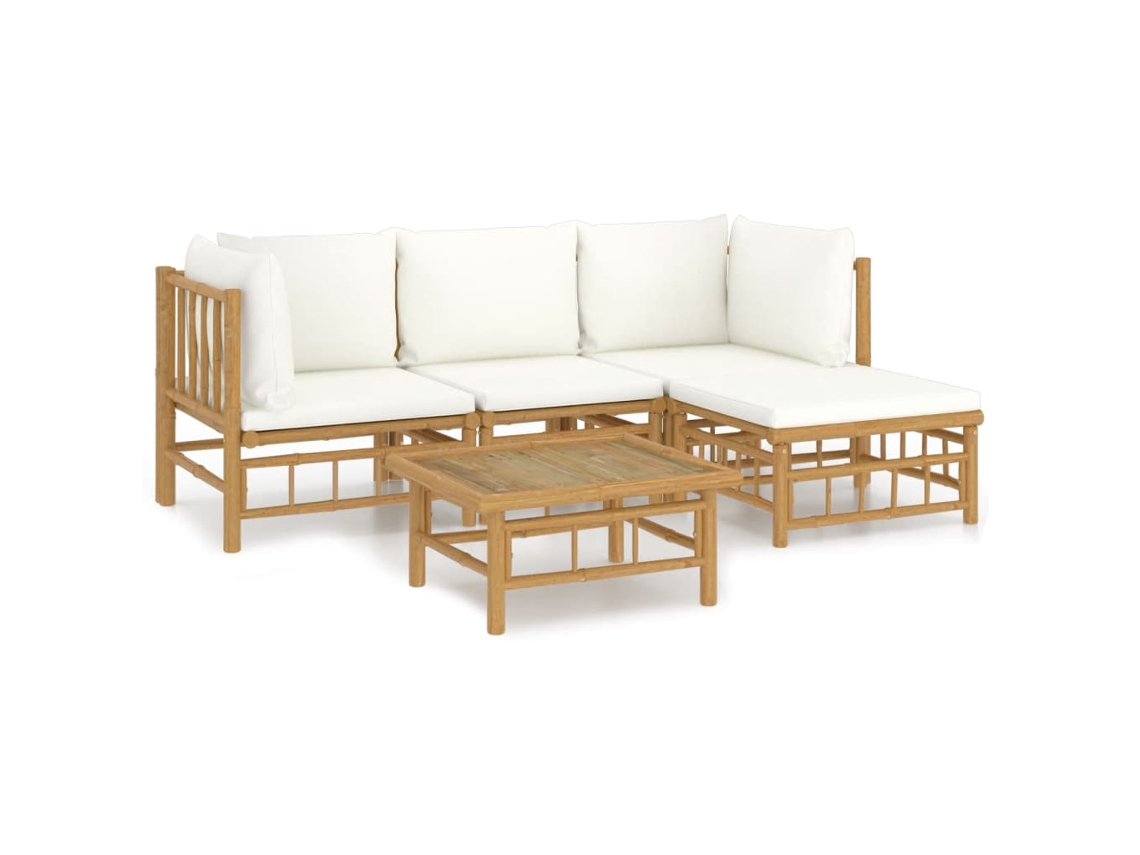 Maison Exclusive - 5 Pcs Conjunto Lounge De Jardim Bambu C/ Almofadões Branco Nata