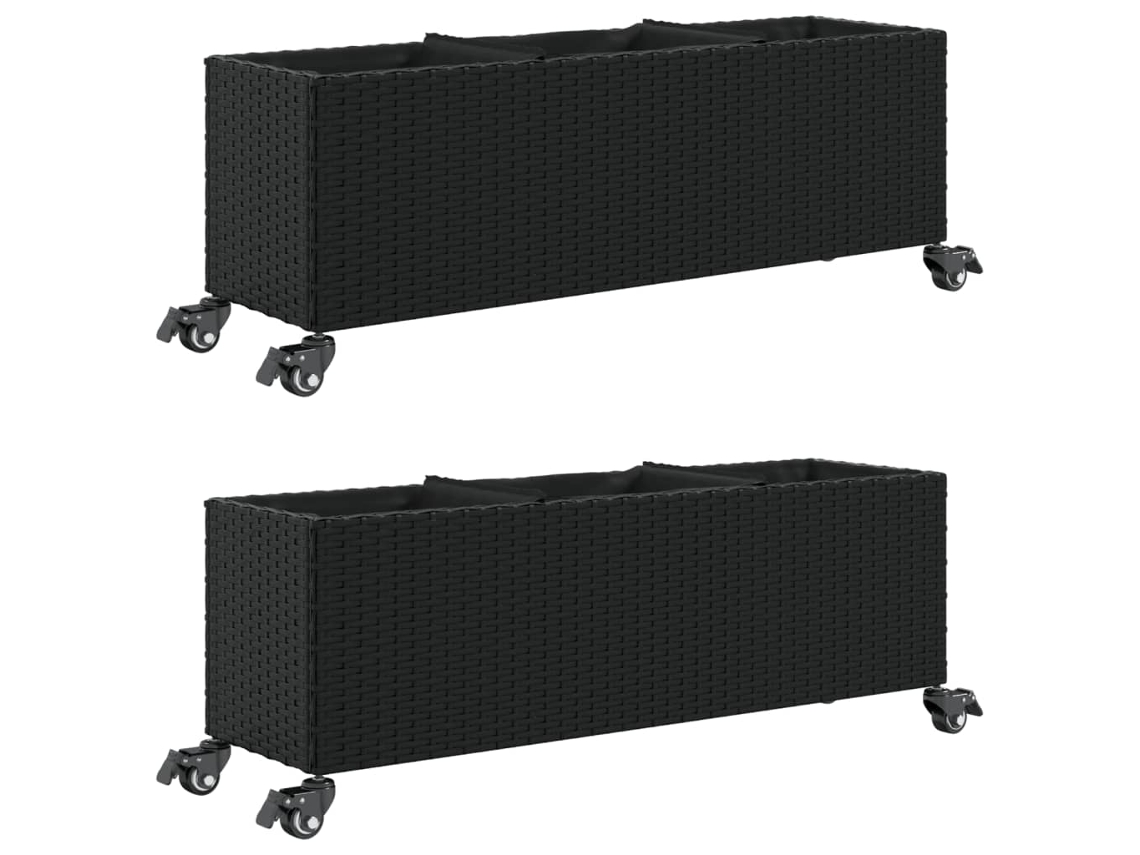 Conjunto 2 Vaso de jardim VIDAXL Preto Rattan / Vime (107x32x38 cm)