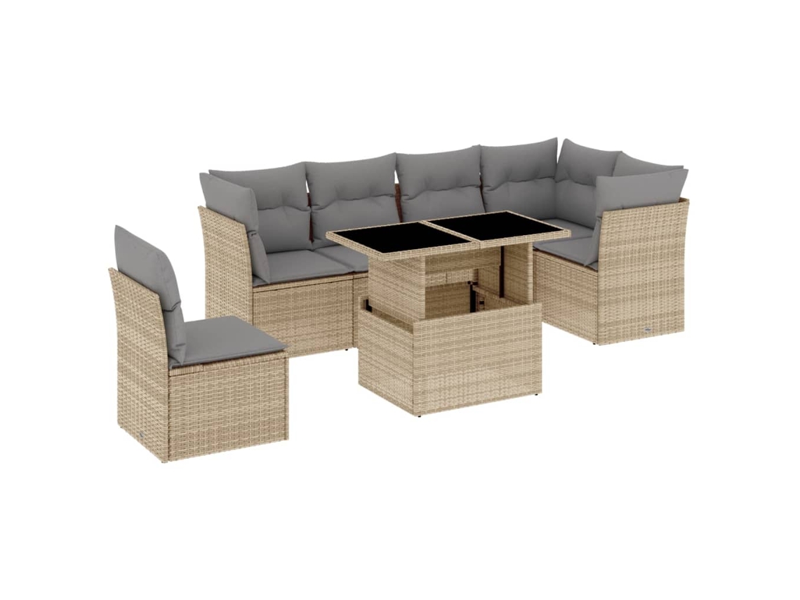 Conjunto de 7 Sofás para Jardim com Almofadões Vime Pe Bege MAISON EXCLUSIVE (7 pcs)