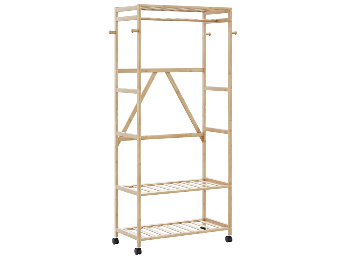 Vidaxl Cabide Com Prateleiras E Rodas 90x40x179,5 Cm Bambu