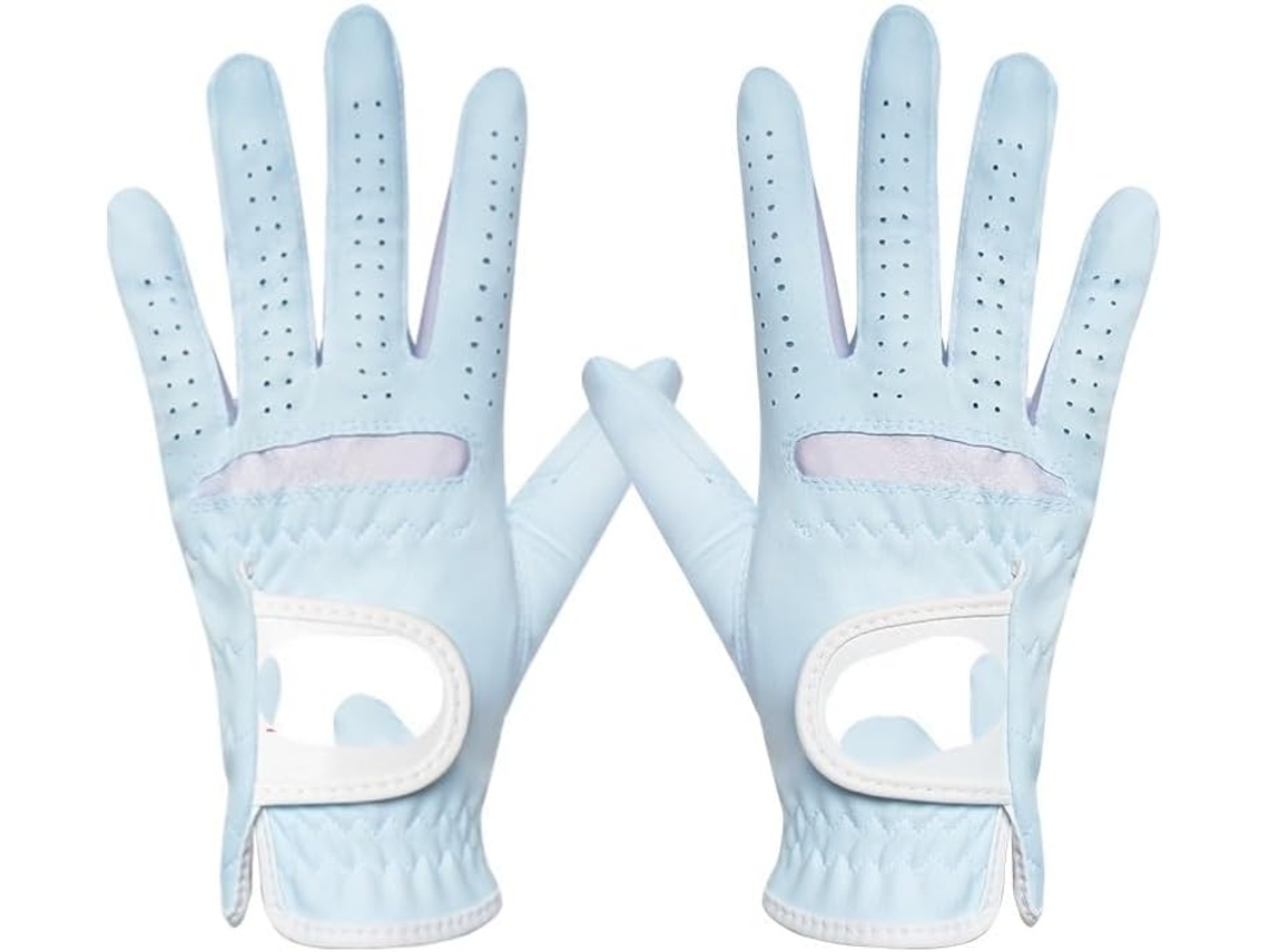 Luvas de Golfe Profissionais Femininas, 1 Par, Tecido Macio, Azul Celeste, Respiráveis, para Mão Esquerda e Di