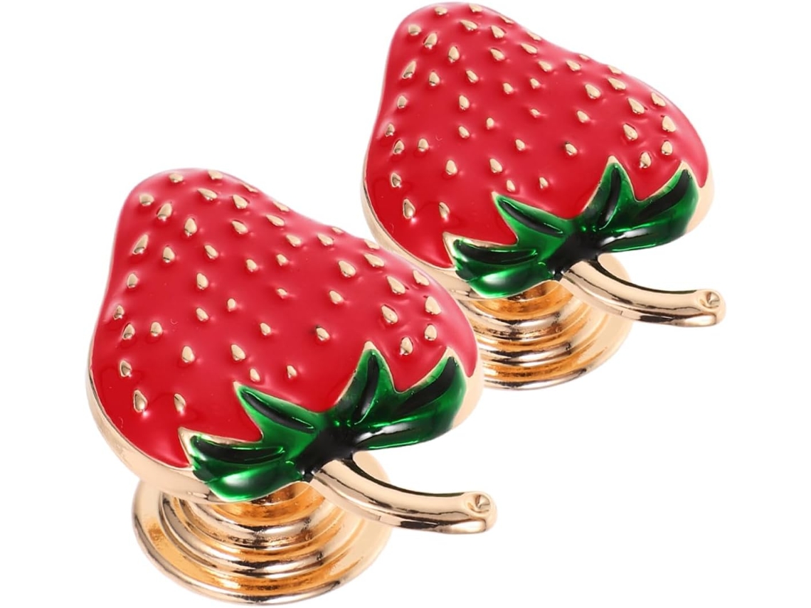 Puxadores De Gaveta Cômoda Em Liga Zinco Com Furo Único, Em Formato De Morango Vermelho, 2 Peças, Para Decoração De Casa