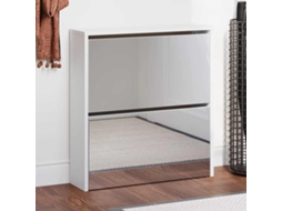 Vidaxl Sapateira C/ Espelho 2 Divisórias 63x17x67 Cm Branco Brilhante