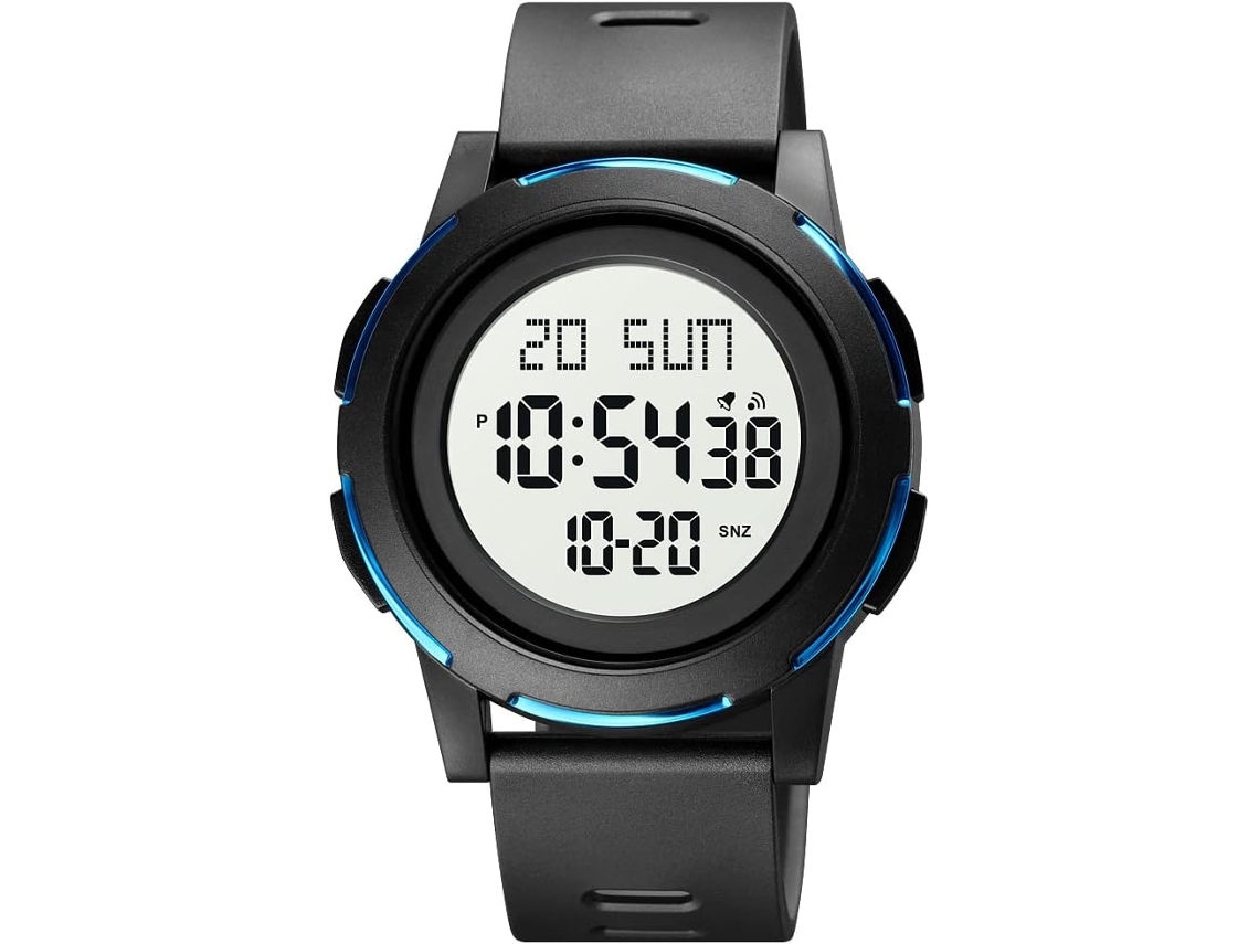 Lurelia Relógio Digital, Visor Digital, Led, Cronómetro, Alarme, Data/calendário, 12/24h, Silicone, Abs, Resistente À Água 5atm, Preto E Azul