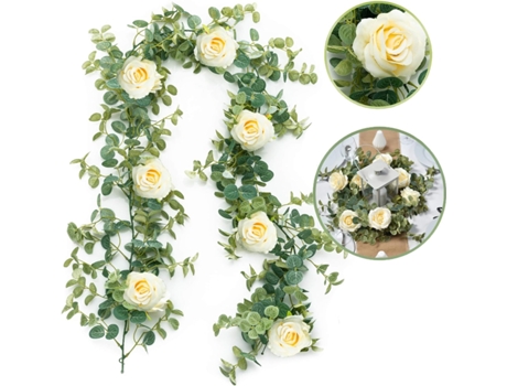 Guirlanda Artificial De Eucalipto Com Rosas Champanhe Vvjijilly (1.8m)