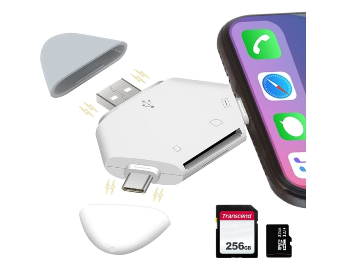 Leitor de Cartão Sd 5 em 1 para Iphone/Ipad/Macbook Pro/Android/Pc/Air Camera Usb3. Jogar Branco