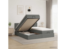 Vidaxl Cama Ottoman Com Colchão 2 Unid. Cinzento-escuro Tecido