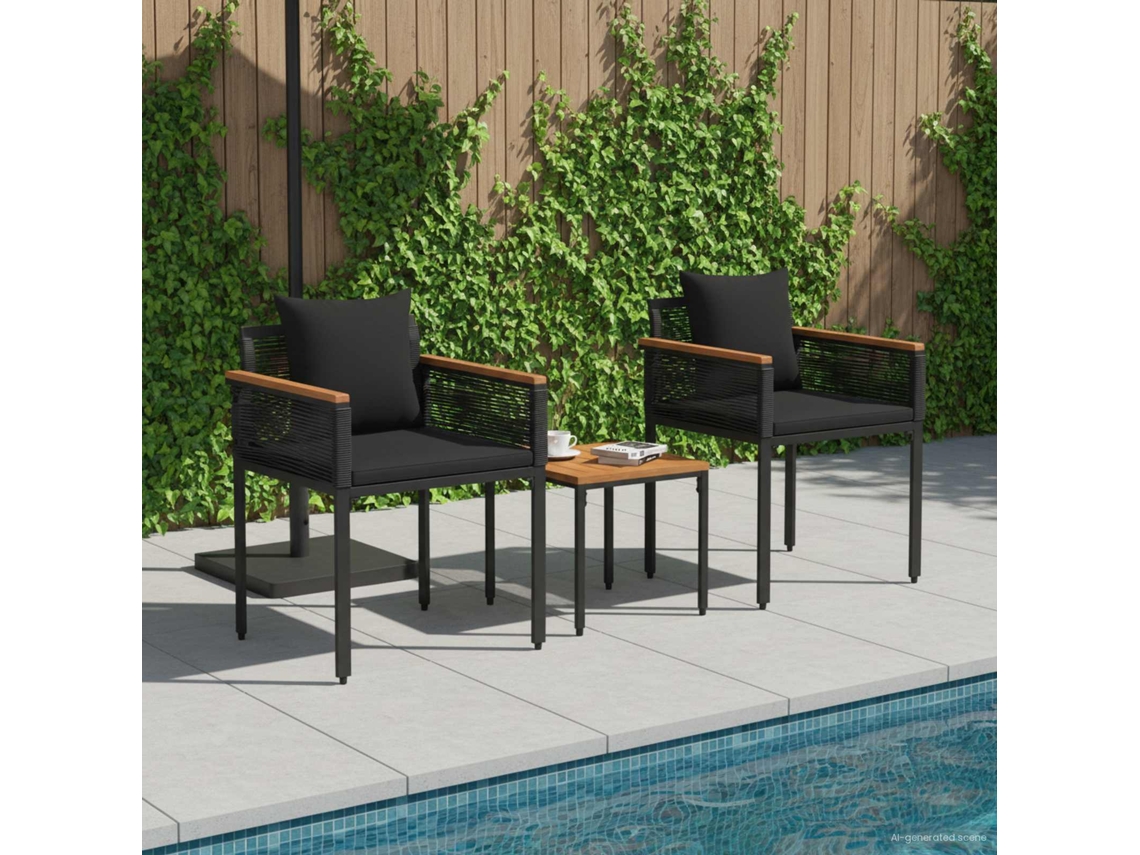 Vidaxl Conjunto De Móveis Para Exterior Com Almofada Preto Vime Pe