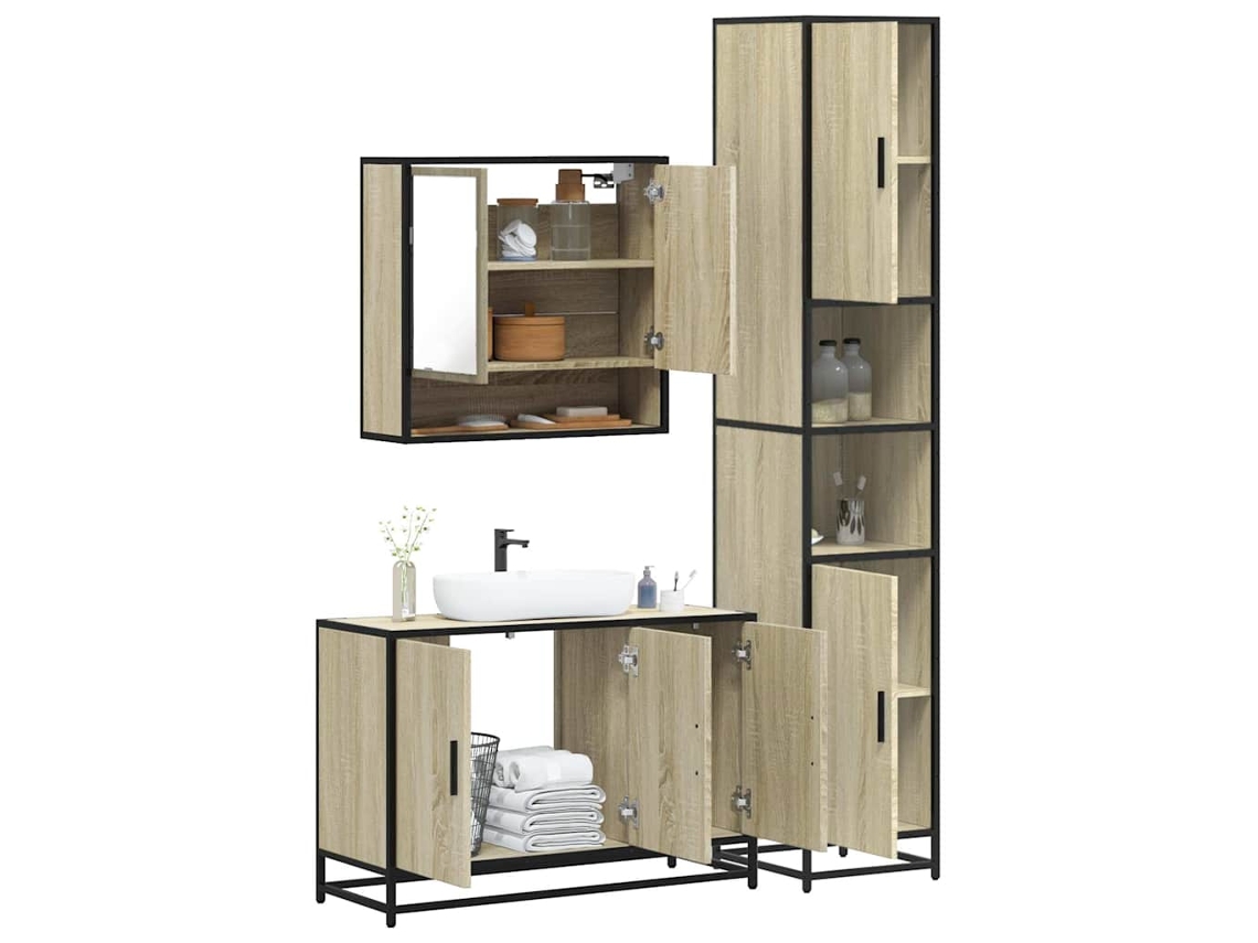 Vidaxl 3 Pcs Conj. Móveis Casa Banho Derivados Madeira Carvalho Sonoma