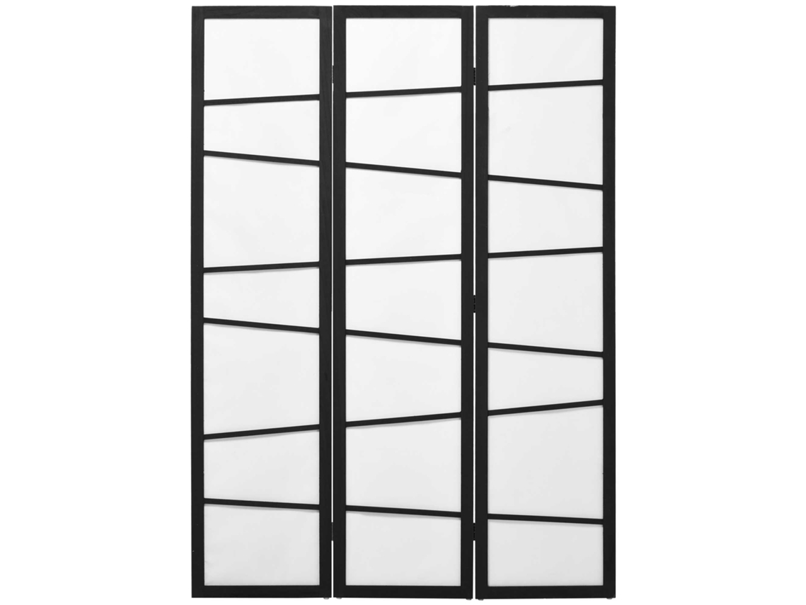 Divisor de Tela de Madeira Dobrável com 3 Painéis. 120x170cm. Preto e Branco Ge