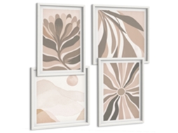 Pinturas Murais Modernas Motivos Geométricos De Plantas Moldura Branca Pinturas De Quarto Espelharte (conjunto De 4 Imagens)