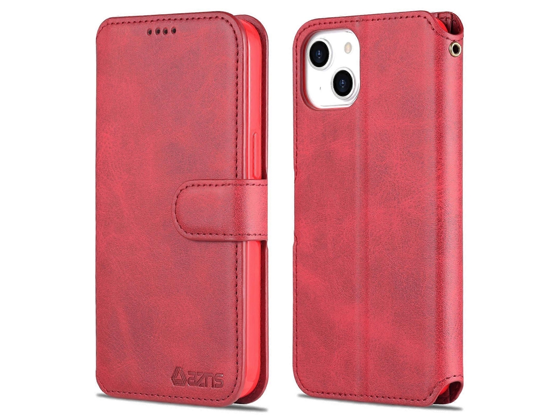 Capa De Celular Flip De Couro Com Textura De Bezerro Para Iphone 14 Plus, Vermelha