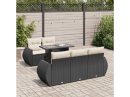 Vidaxl 6 Pcs Conjunto Sofás De Jardim C/ Almofadões Vime Pe Preto