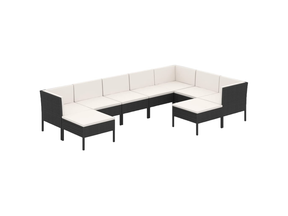 Conjunto 9 lounge de jardim c/ almofadões VIDAXL vime PE preto