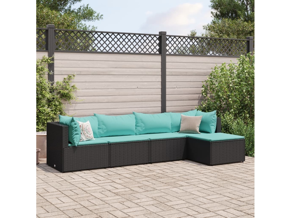 Conjunto de Sofás de Jardim HARLANV1 com Almofadões Vime Pe Preto