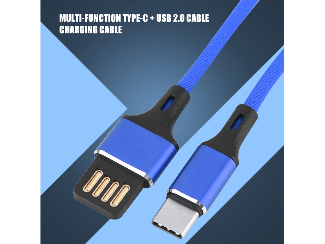 Cabo de Dados Type C em tecido, azul, com conector reversível, 2 peças