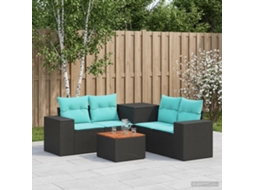 Vidaxl Conjunto De Sofás 6 Unid. Preto E Azul Rattan Poliéster E Aço