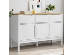 Vidaxl Aparador Floro 114x43x74 Cm Pinho Maciço Branco