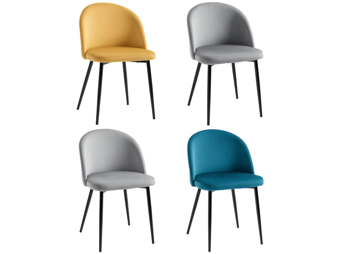Conjunto de 4 Cadeiras de Jantar Estofadas em Veludo com Pés de Metal Estilo Escandinavo, Multicoloridas TOPBRICO