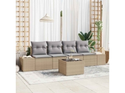 Vidaxl Conjunto De Sofá De Jardim 5 Pcs Bege E Cinza Vime Pe