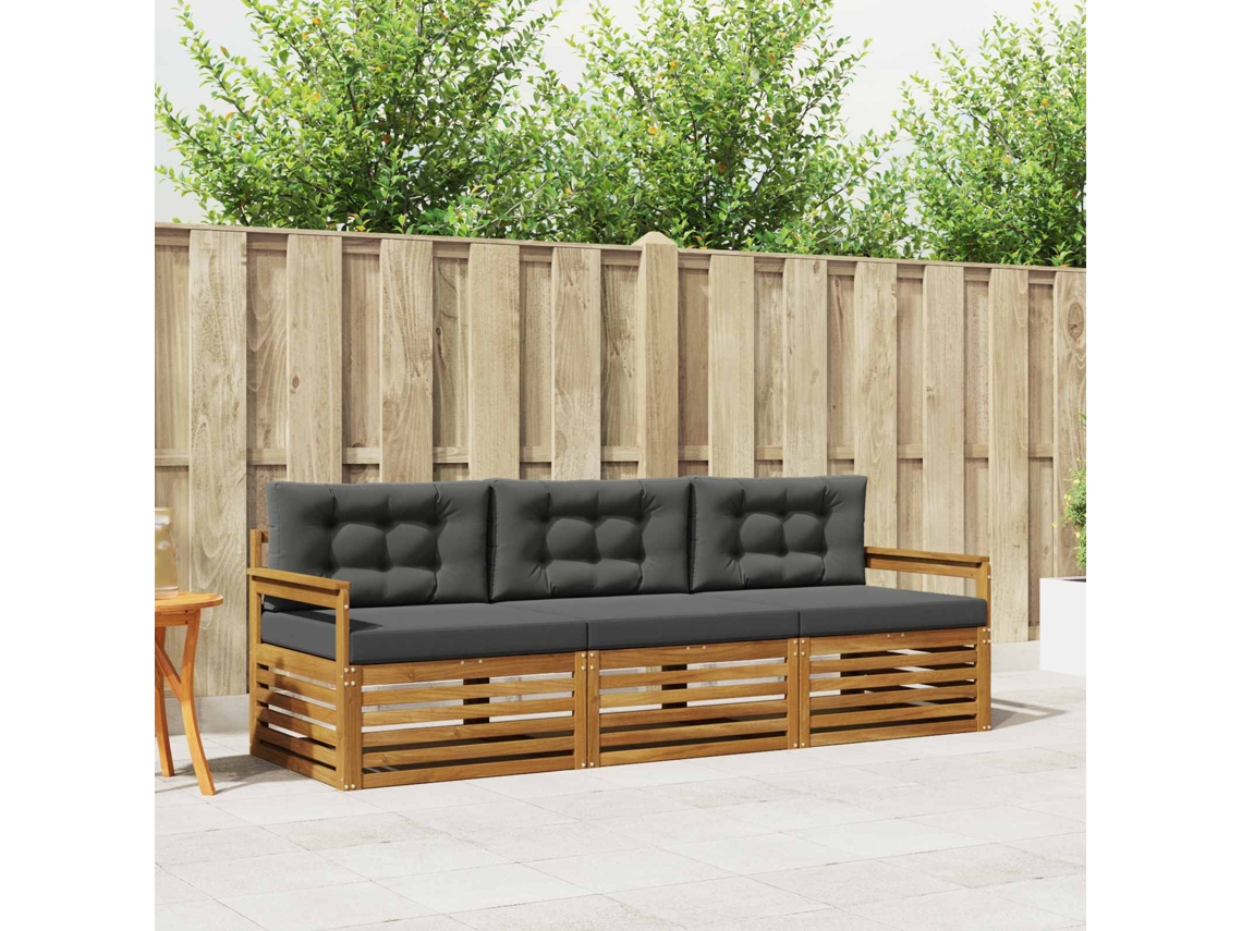 Vidaxl Conjunto De Sofás Para Exterior 3 Unid. Natural E Antracite