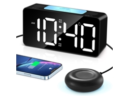 GIGIKILL Relógio Despertador Para Surdos Com Vibração Alarme Alto E Potente Agitador Grande Display E Dimmer 7 Luzes Noturnas Coloridas Porta De Carregamen